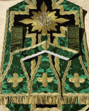 Green Silk and Black Velvet Chasuble with Embroidered IHS - Sacra Domus Aurea