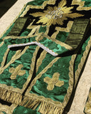 Green Silk and Black Velvet Chasuble with Embroidered IHS - Sacra Domus Aurea